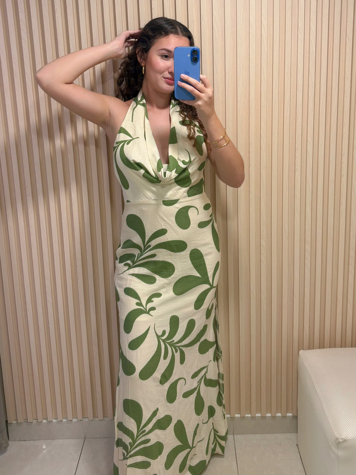 Ivory & Green Halter Maxidress
