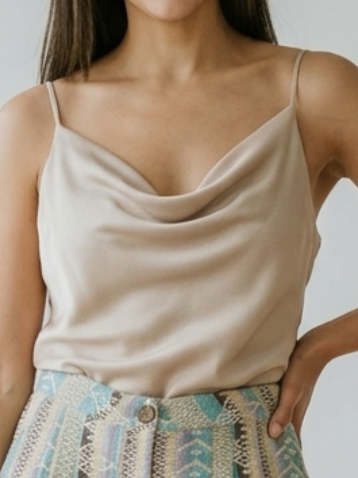 Nude Satin Sleeveless One Size Blouse