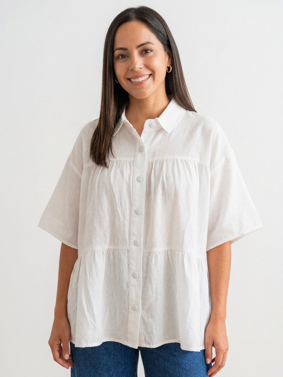 Ruffle White Oversize Top