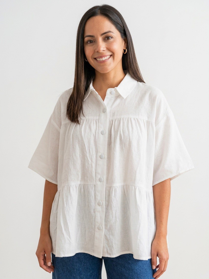 Ruffle White Oversize Top