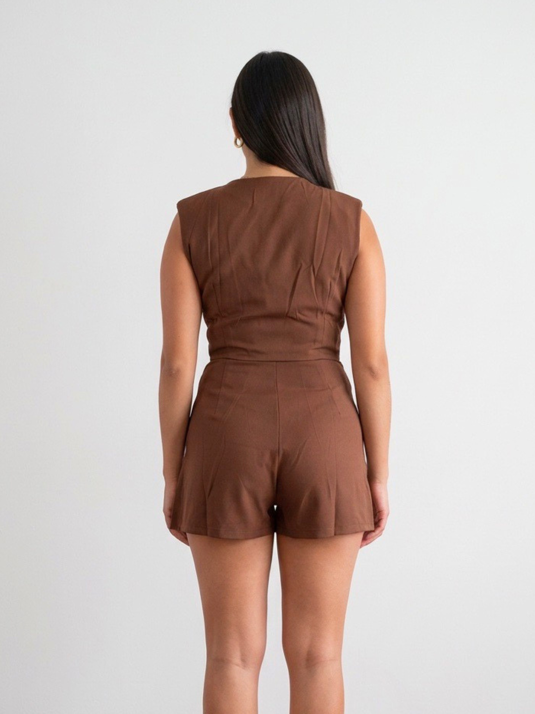 V Neck Brown Romper