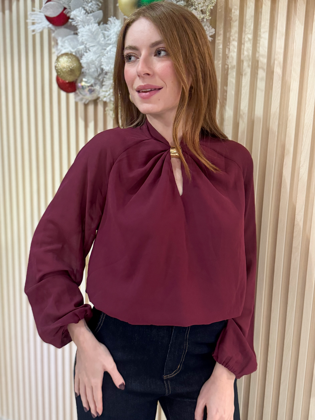 Burgundy Long Sleeve Blouse