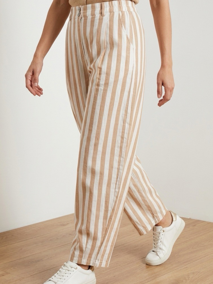 Italy Nude Stripe Barrel Pant