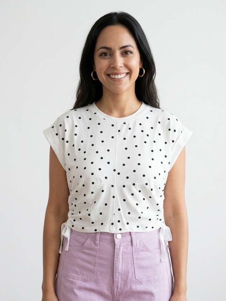 Ruched Side Polka Dots Top