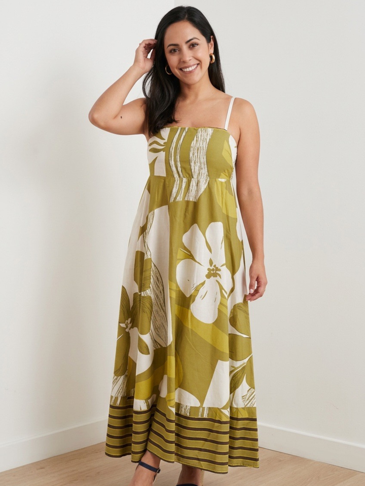 Italy Floral Olive Maxi Dress