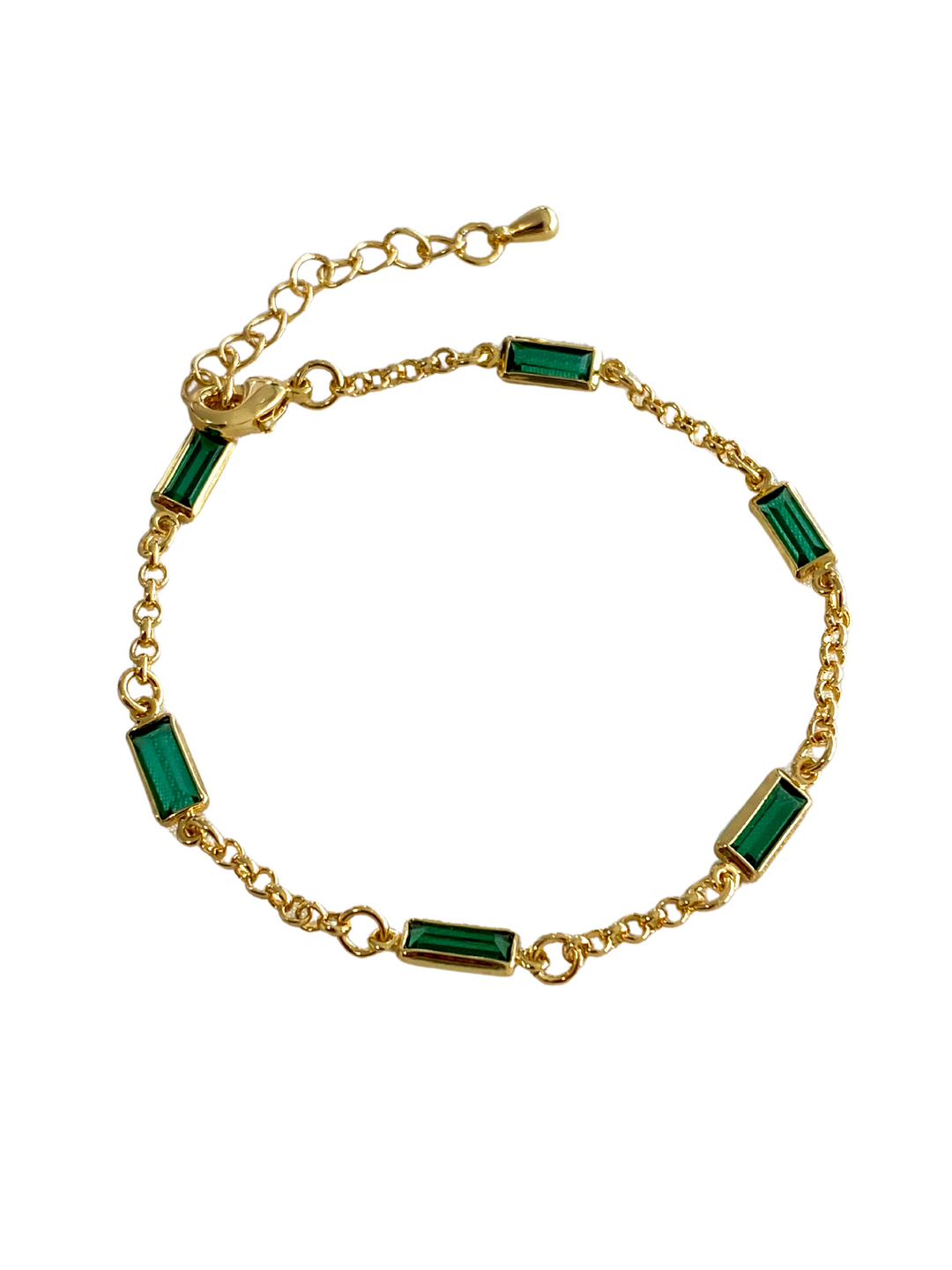 18K Gold Plated Brass Emerald Bracelet