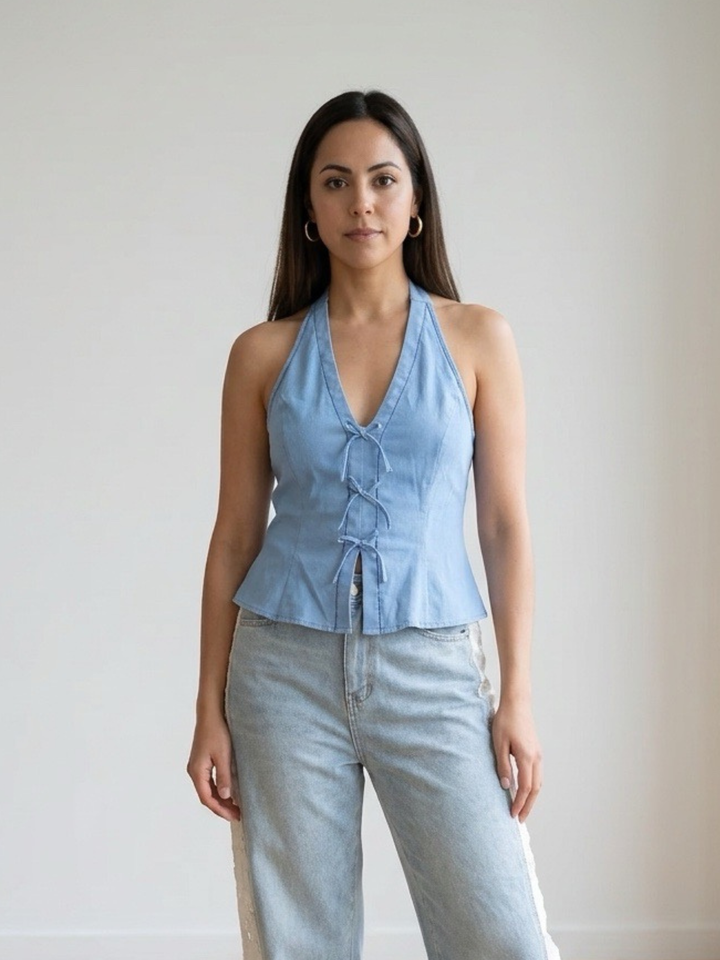 Halter Light Blue Bow Top