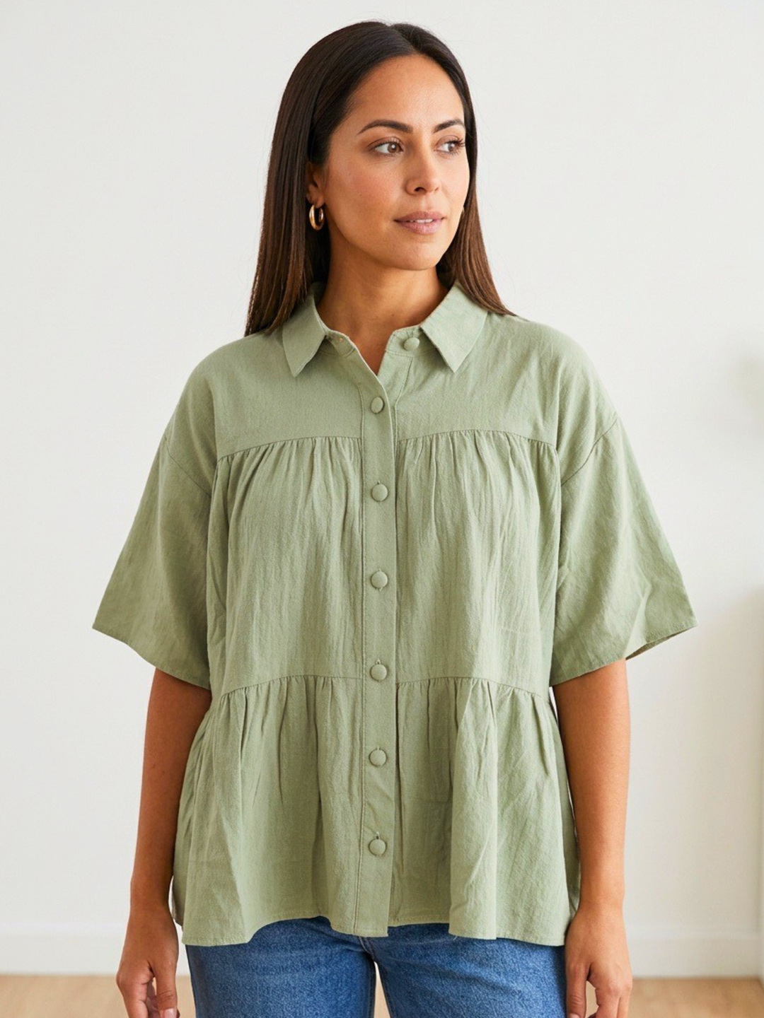 Ruffle Sage Oversize Top