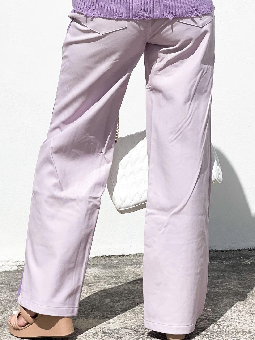 Color Block Lilac and White Leather Pant
