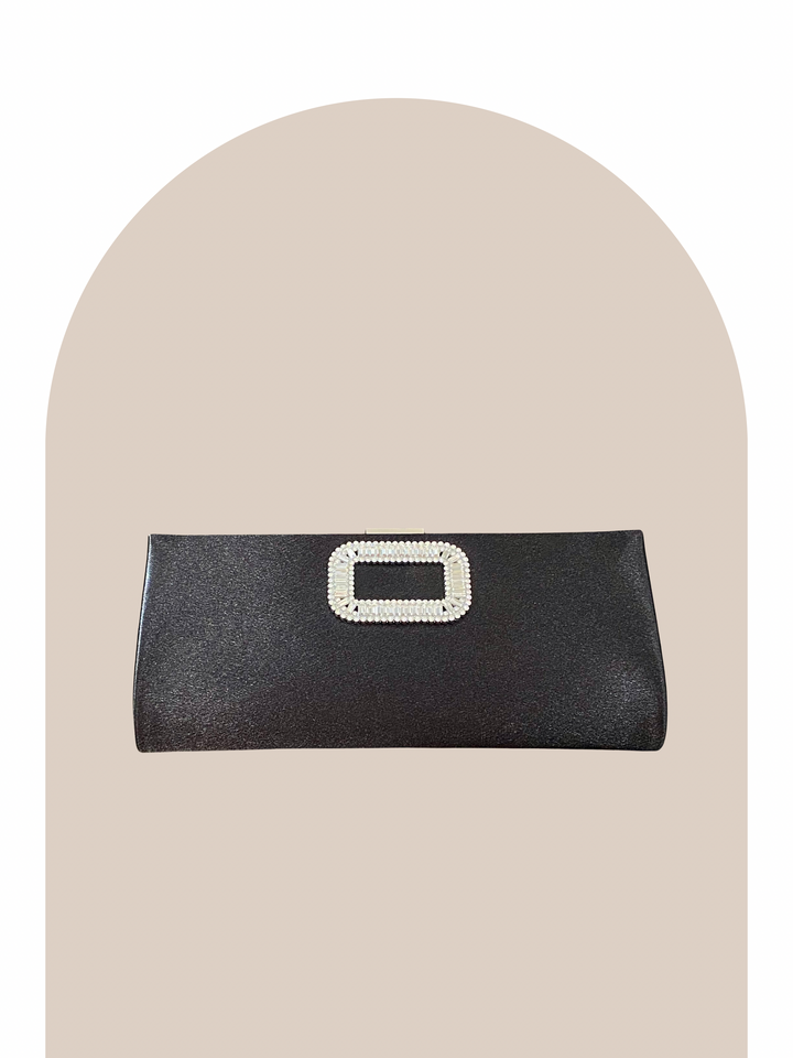 Black Satin Crystal Clutch
