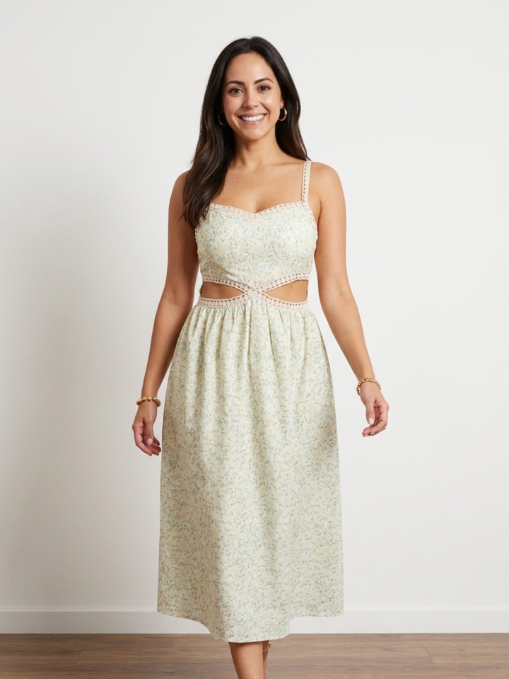 Cut Out Floral Midi Dress