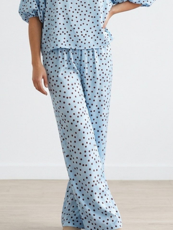 Italy Polka Dots Blue Satin Pant