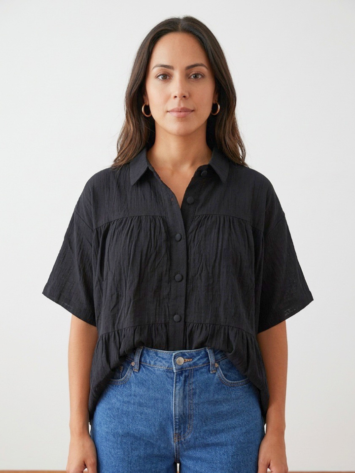 Ruffle Black Oversize Top