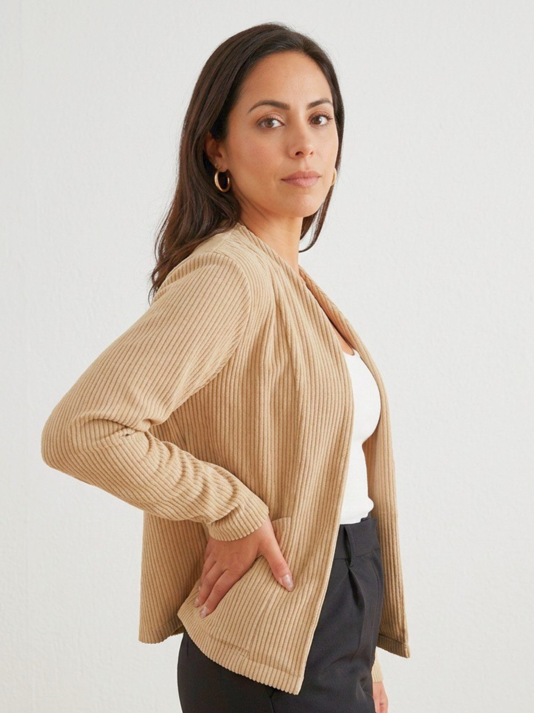 Beige Corduroy Cardigan