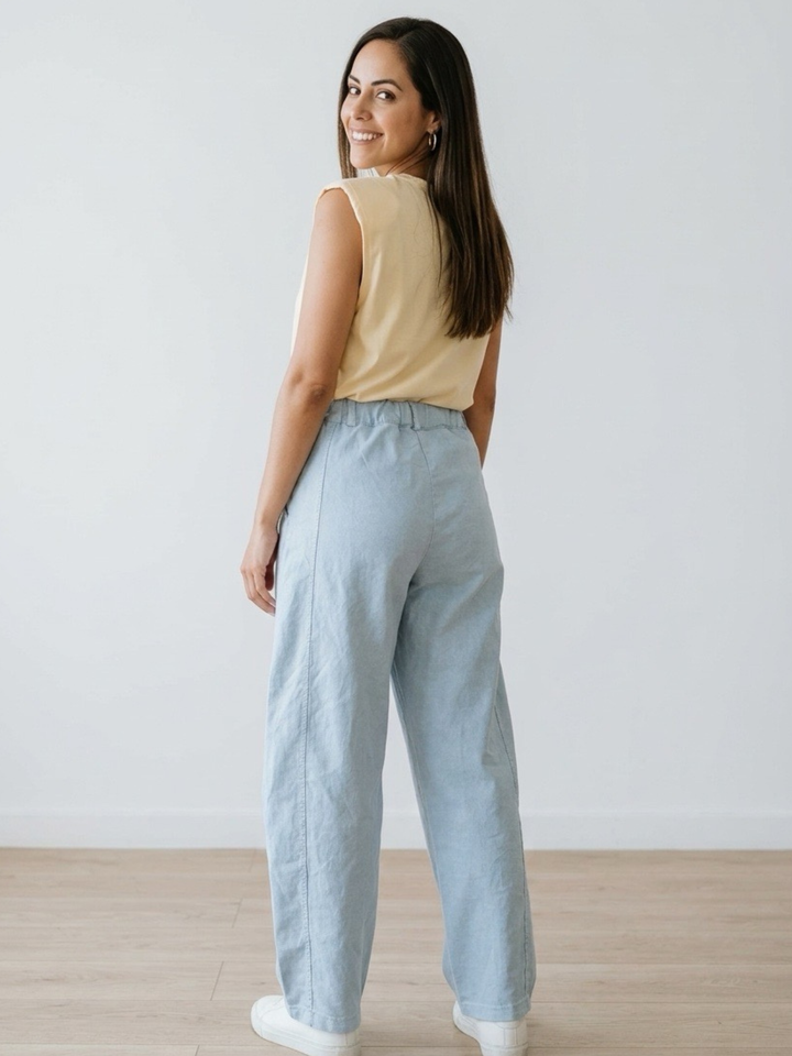 Italy Studs Light Blue Barrel Pant