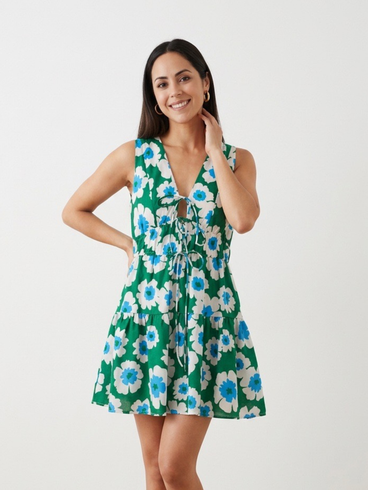 Floral Green Mini Dress