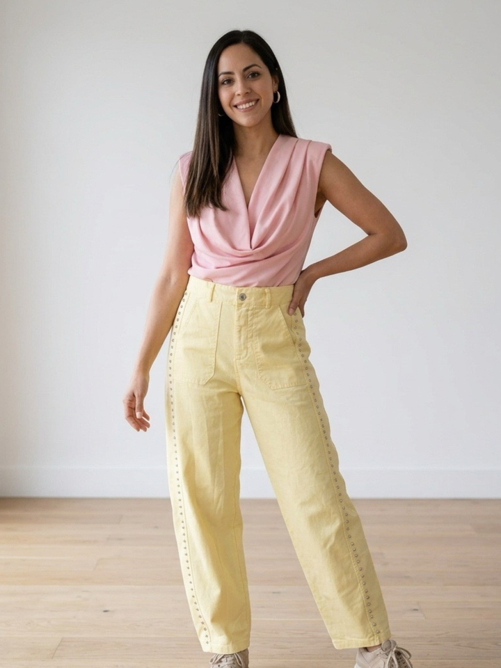 Italy Studs Yellow Barrel Pant