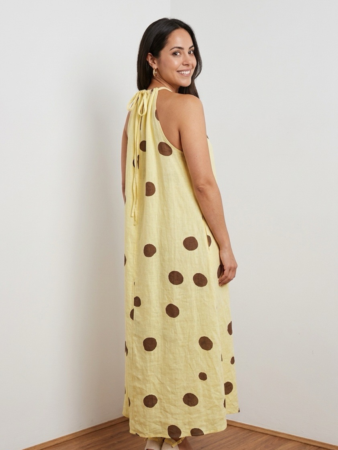 Italy Linen Polka Dots Maxi Dress