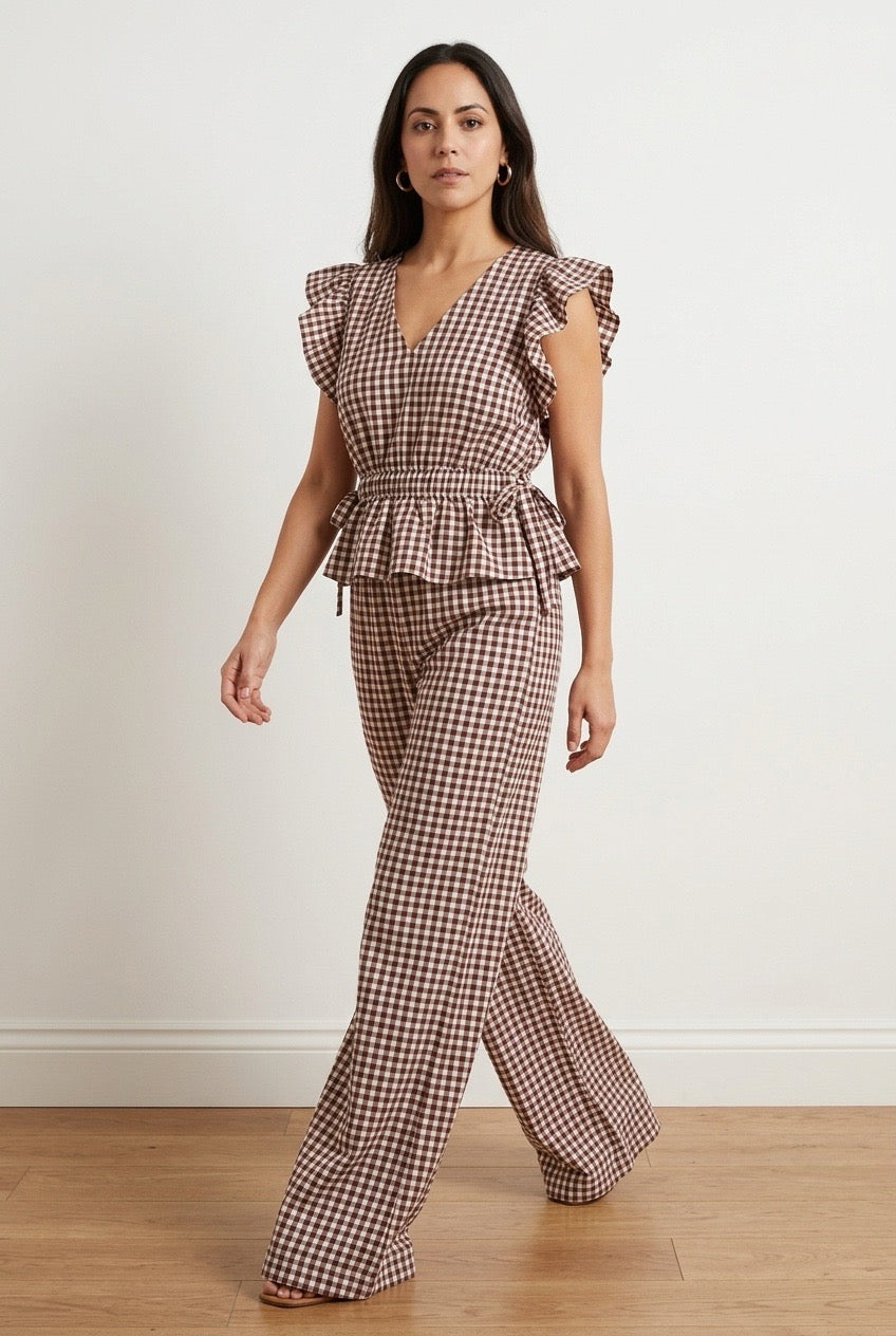 Gingham Brown Set