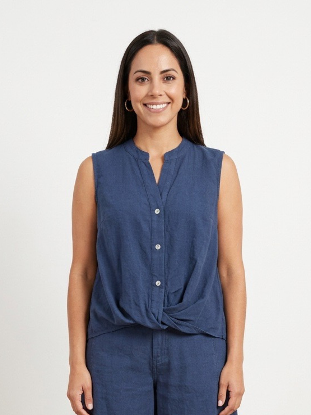 Italy Linen Navy Tank Top