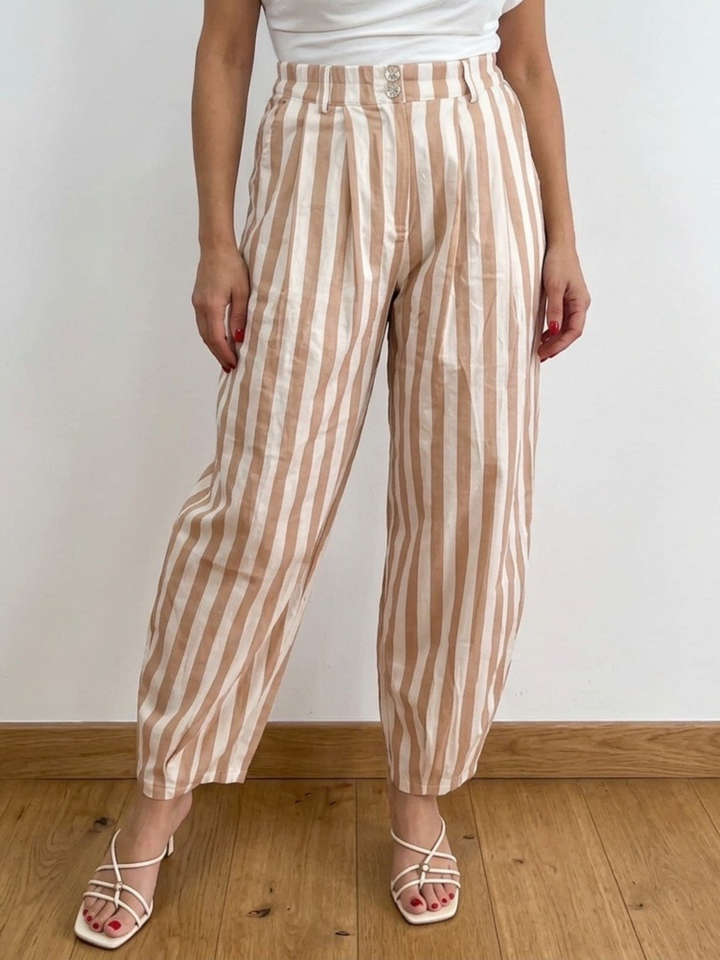 Italy Nude Stripe Barrel Pant