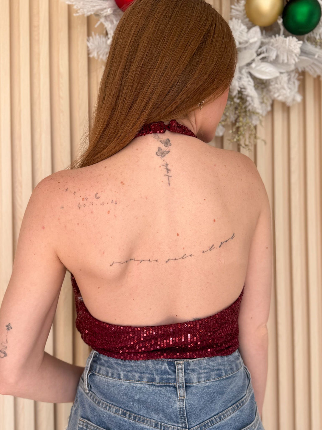 Burgundy Sequins Halter Top