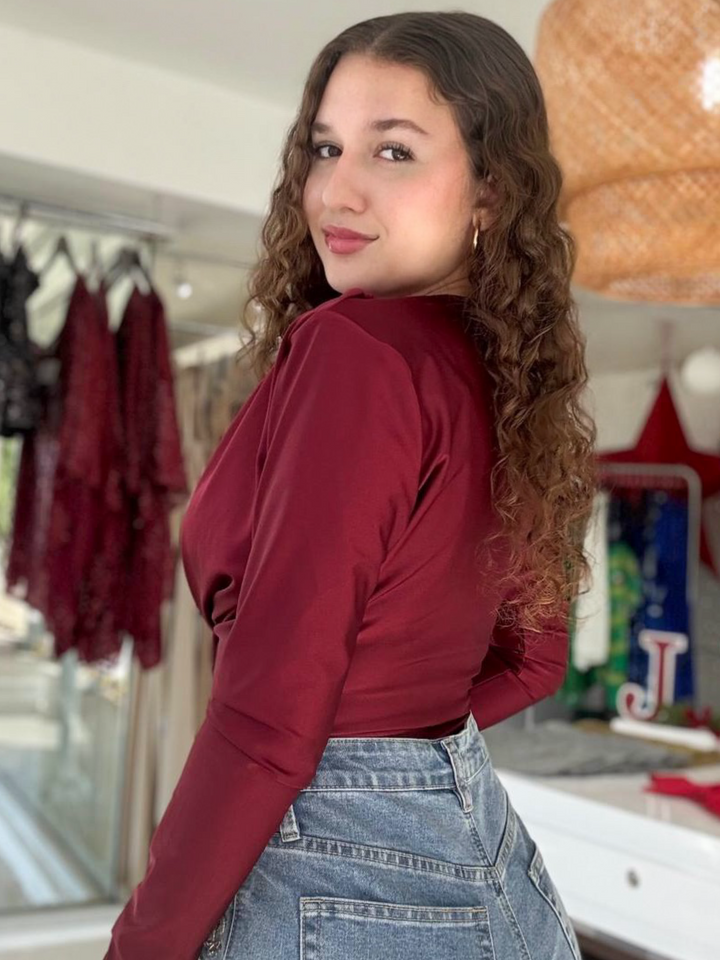 Long Sleeve Bodysuit One Size Burgundy