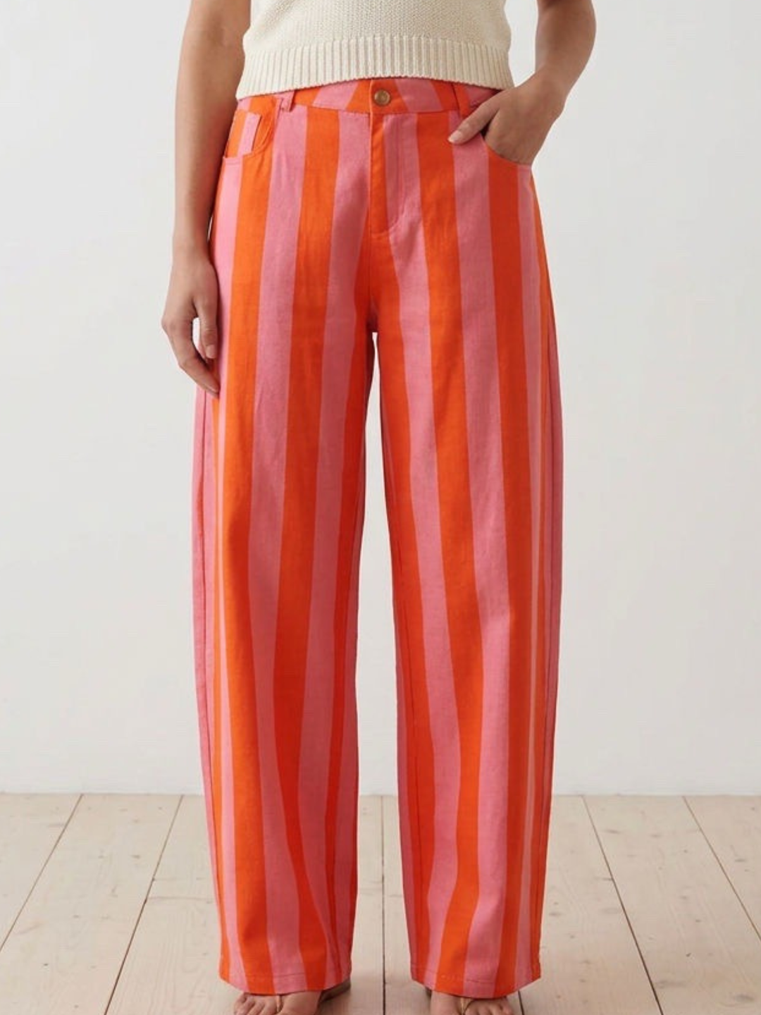 Italy Orange & Pink Stripe Linen Pant