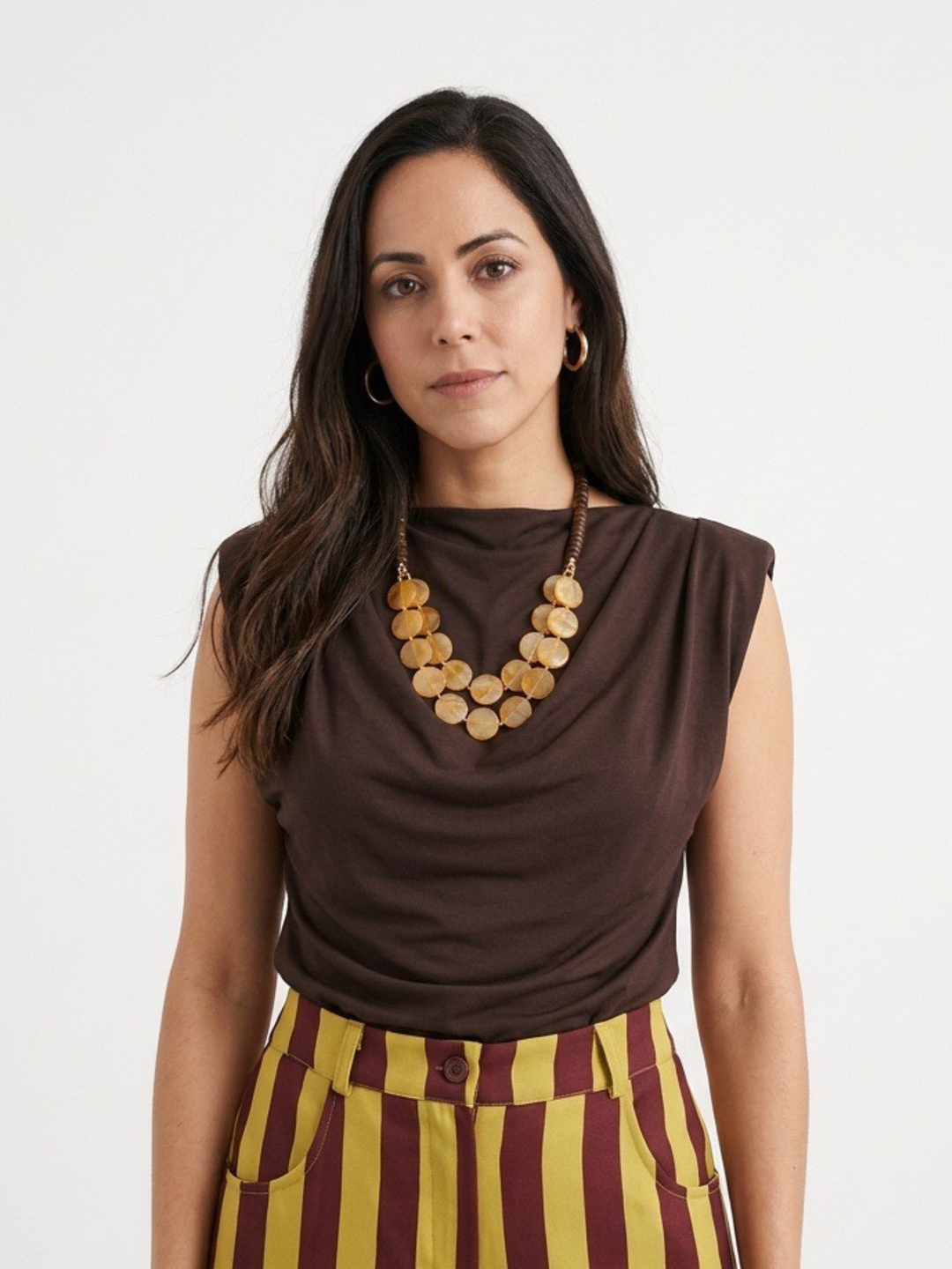 Italy Brown Cowl Neck Top