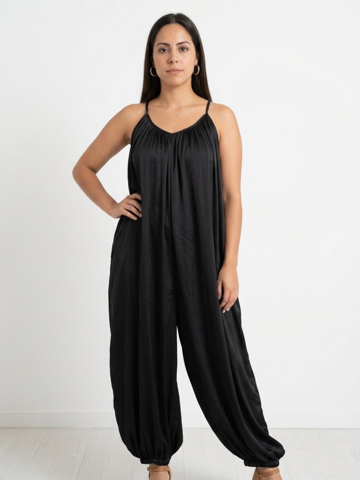 Italy Black Satin Jumpsuit