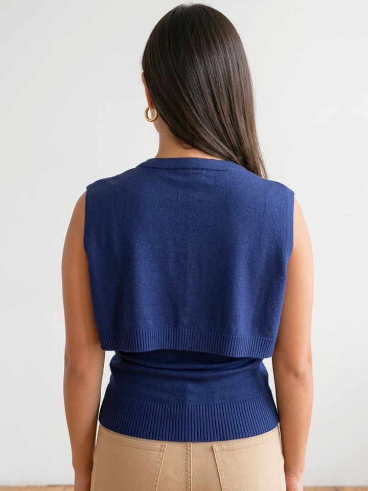 Sweater Navy Tie Knit Top