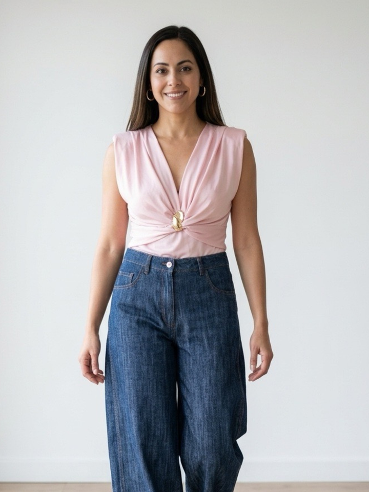 Italy Light Pink & Gold Detail Bodysuit