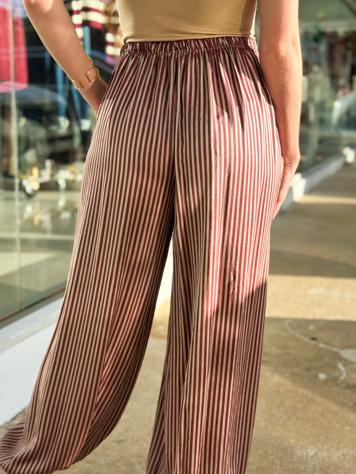 Burgundy Stripe Satin Pants