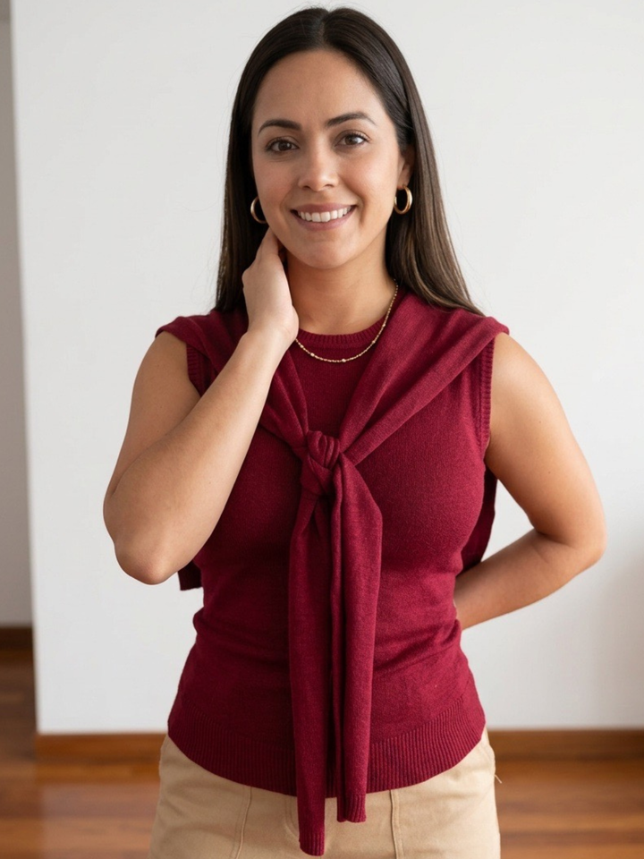 Sweater Burgundy Tie Knit Top