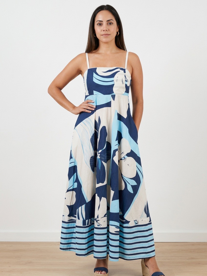 Italy Floral Blue Maxi Dress