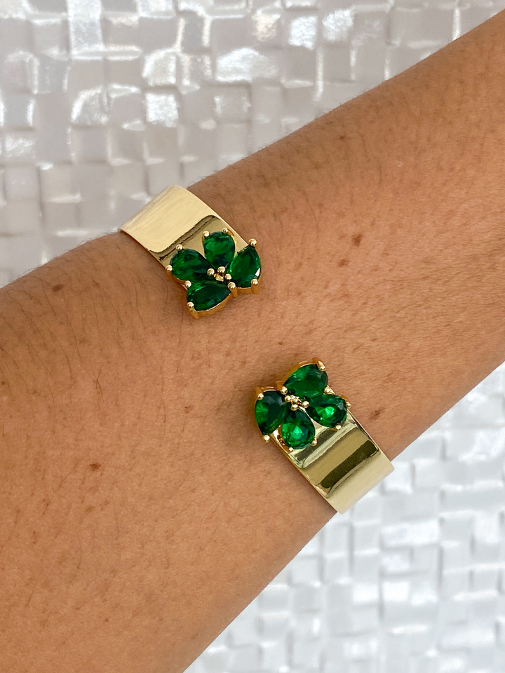 18K Gold Plated Emerald Cuff