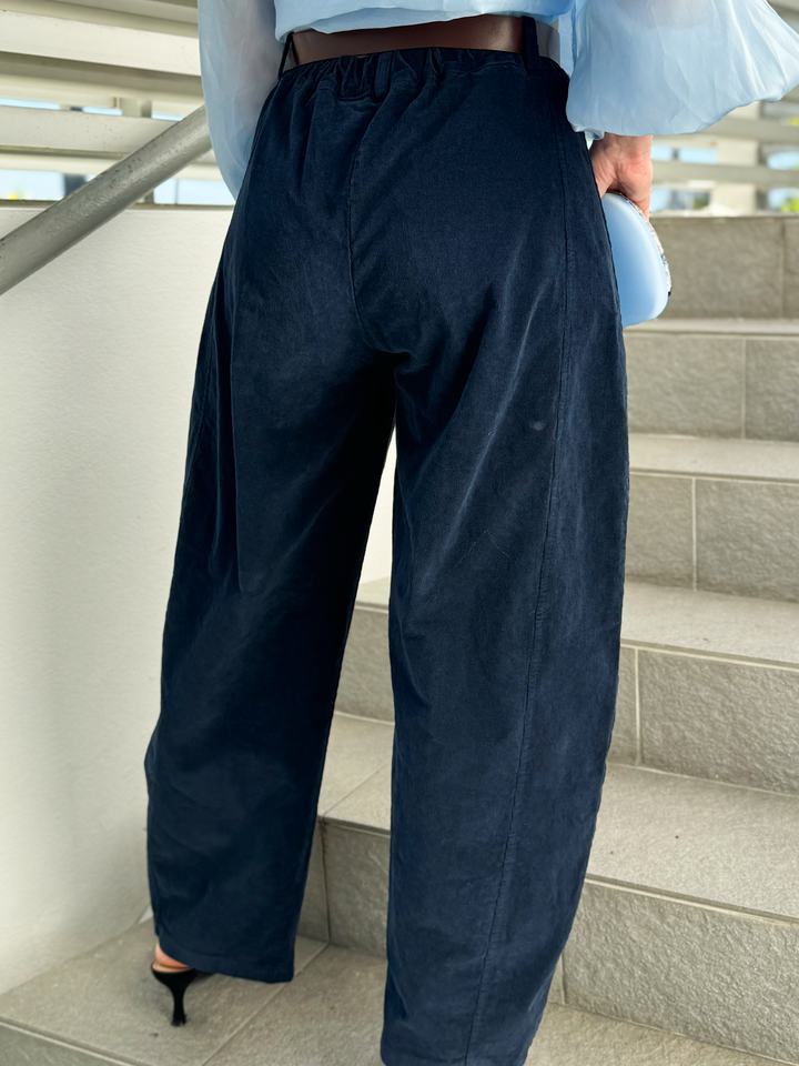 Navy Corduroy Barrel Pants