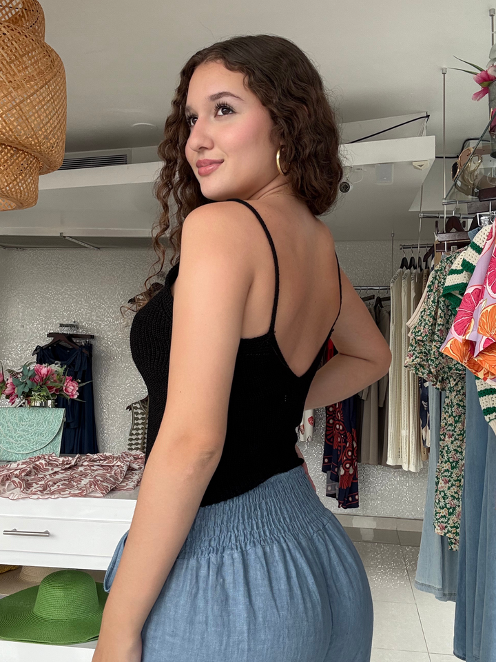 Italy One Size Black Crochet Top