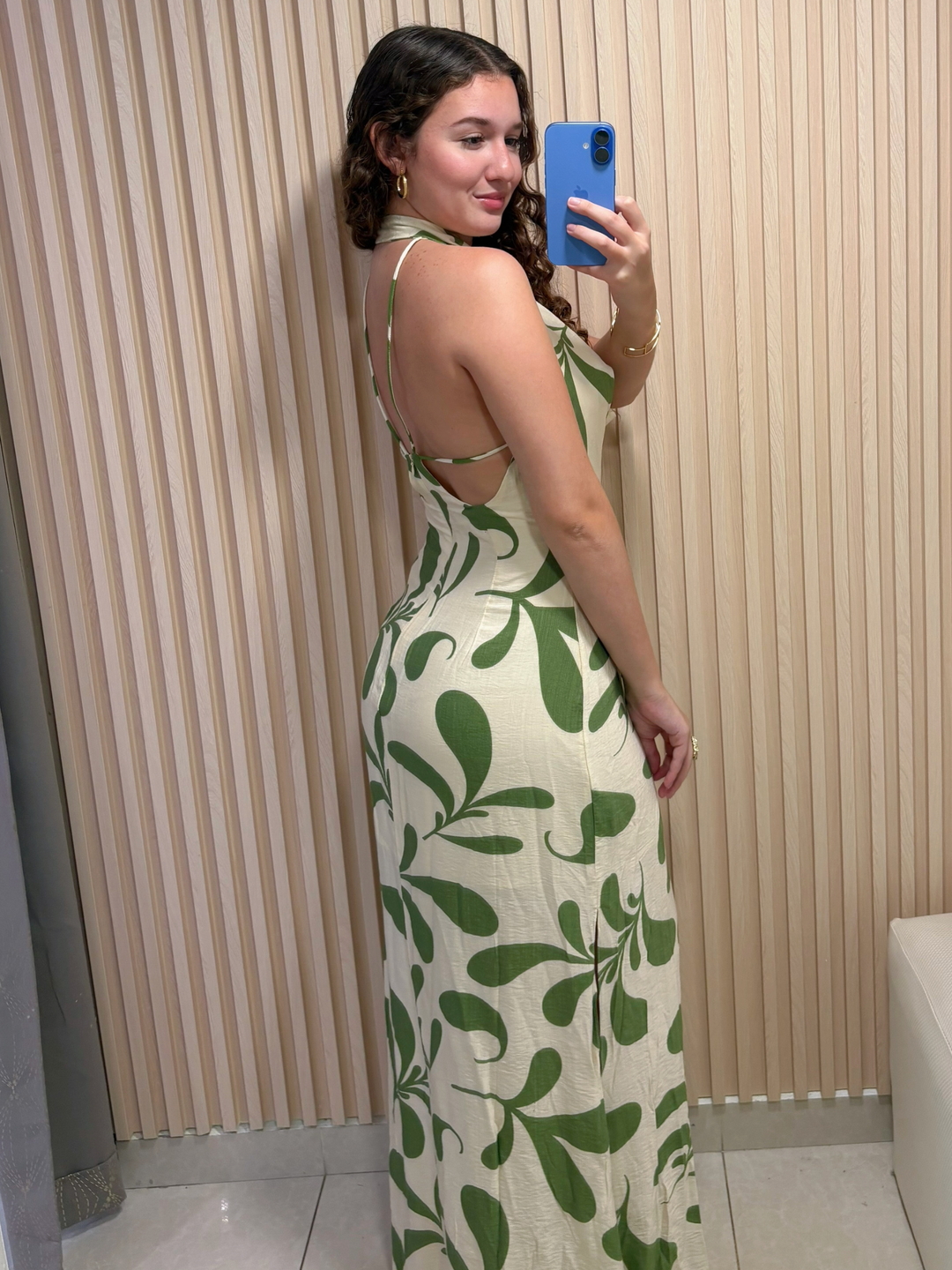 Ivory & Green Halter Maxidress