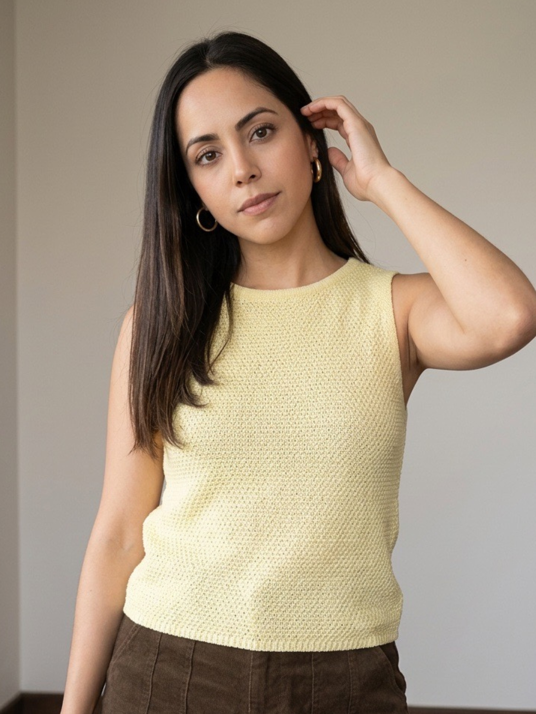 Butter Yellow Shiny Crochet Top