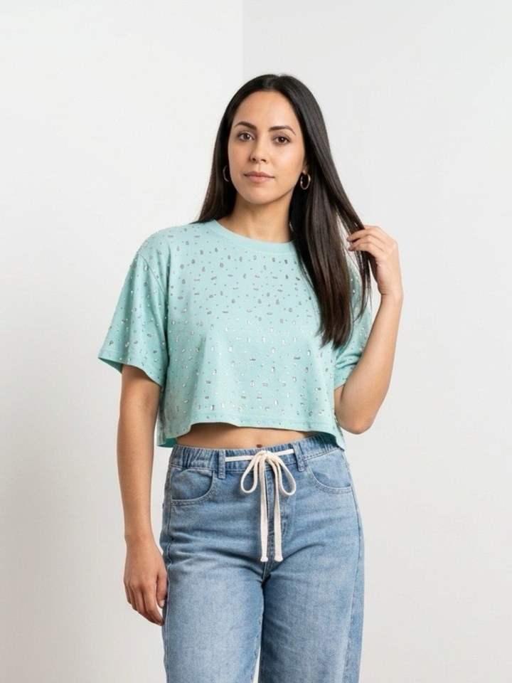 Crystal Glow Blue Crop Top