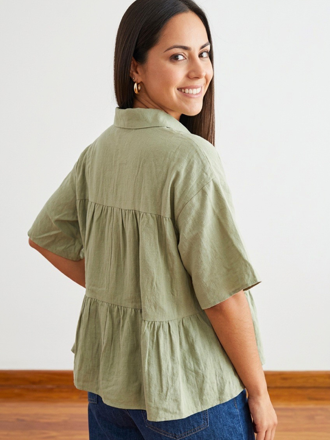 Ruffle Sage Oversize Top