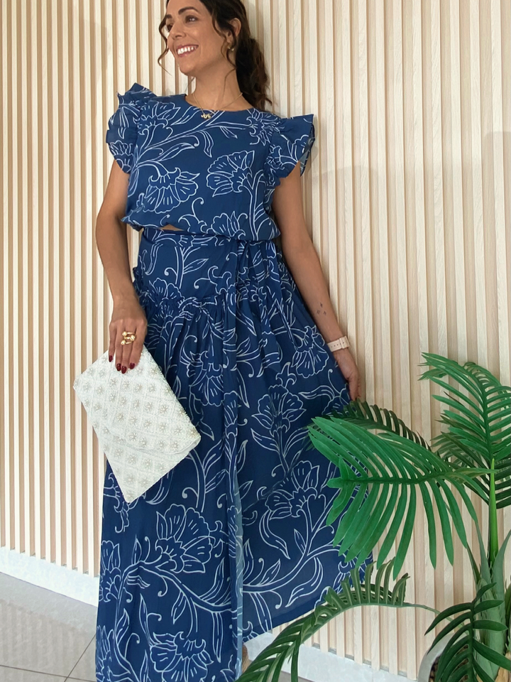 Blue & White Floral Two piece Set