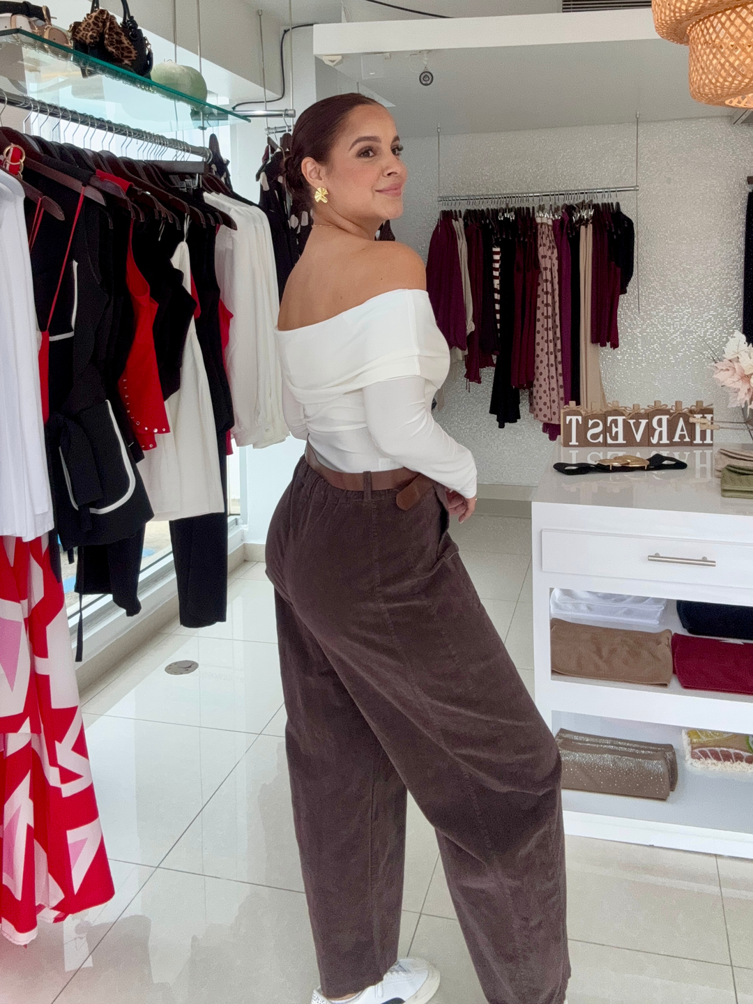 Brown Corduroy Barrel Pants