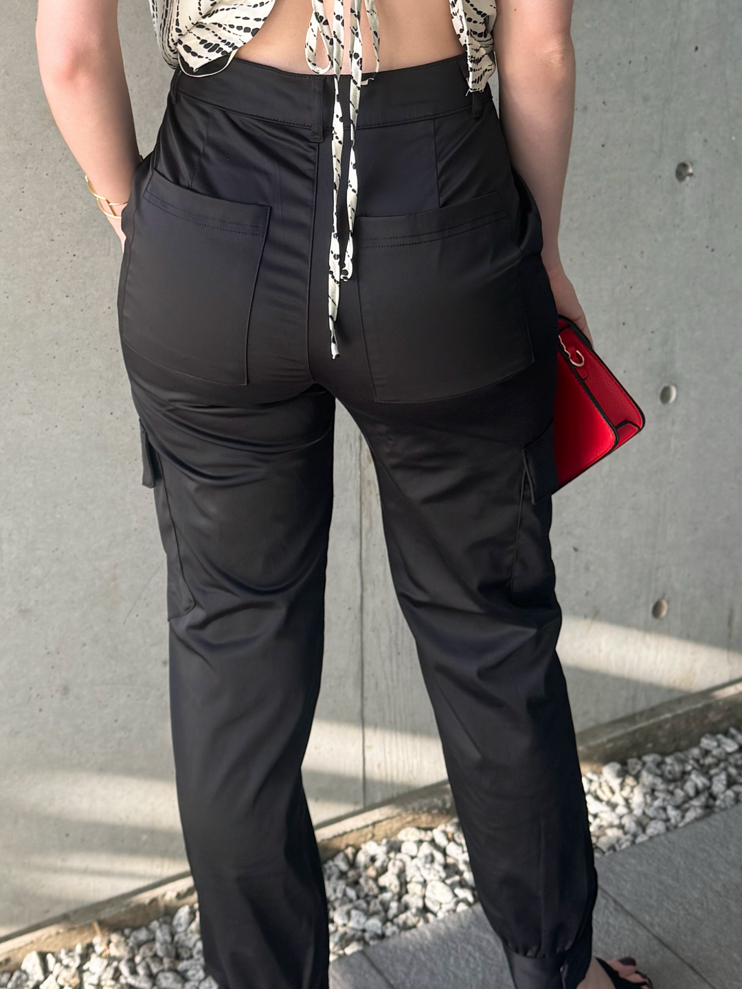 Black Satin Cargo Pant