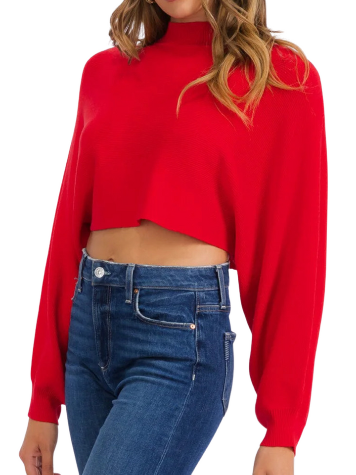 Long Sleeve Red Knit Crop Top