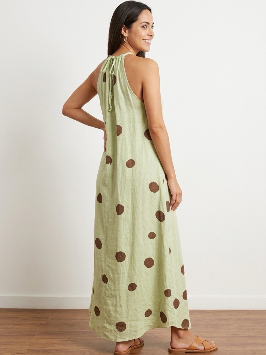 Italy Linen Polka Dots Maxi Dress