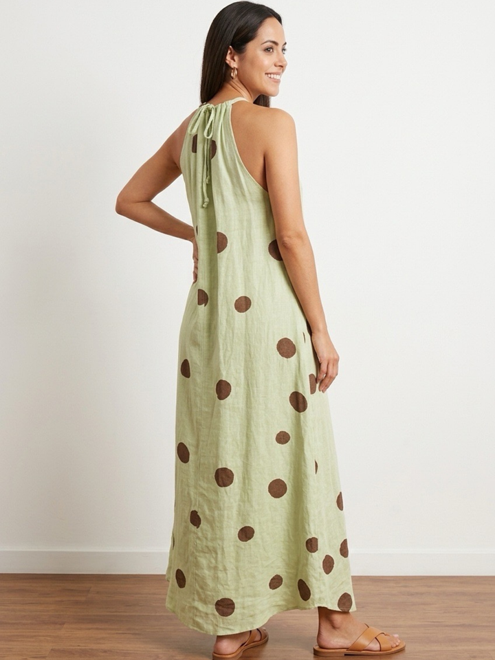 Italy Linen Polka Dots Maxi Dress
