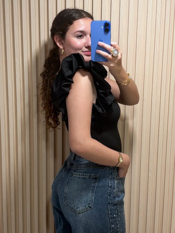 Black Ruffle Sleeves Body Suit