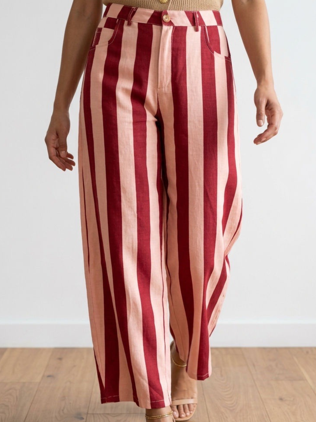 Italy Pink & Burgundy Stripe Linen Pant